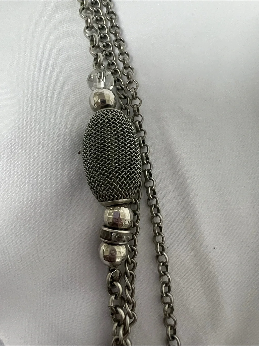 Silver Multi-Strand Beaded Long Necklace - Women Jewelry